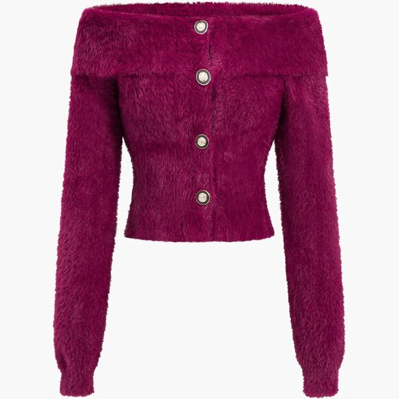 Micas Tops - Micas Sweater Off Shoulder Long-Sleeve Top Burgundy Size S